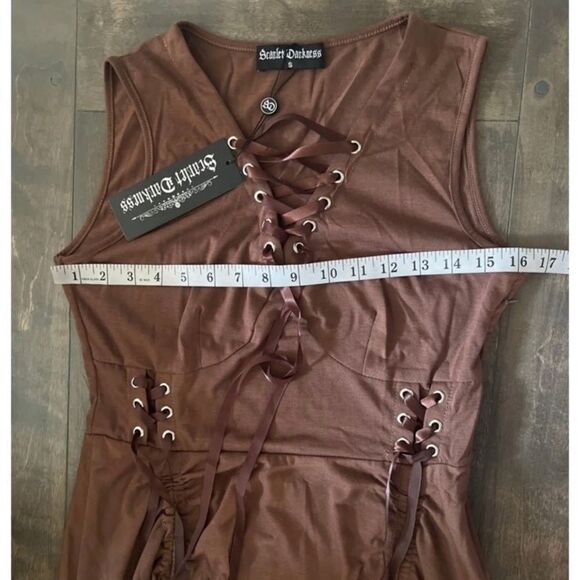 Scarlet Darkness Steampunk Gothic Dress Lace Up Sleeveless Ruffled High … - Picture 7 of 10